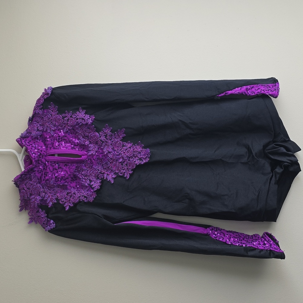 Weissman Black & Purple Sequin Lace Biketard Dance Costume - Size MC (10/12) - Picture 2 of 11